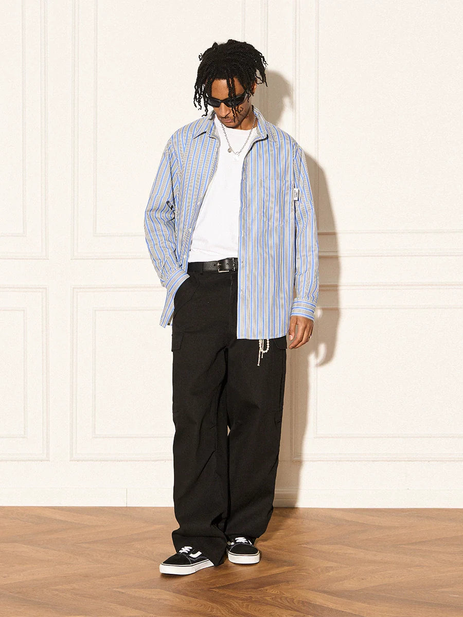 EMPTY REFERENCE Structured Stripe Long Sleeve Shirt