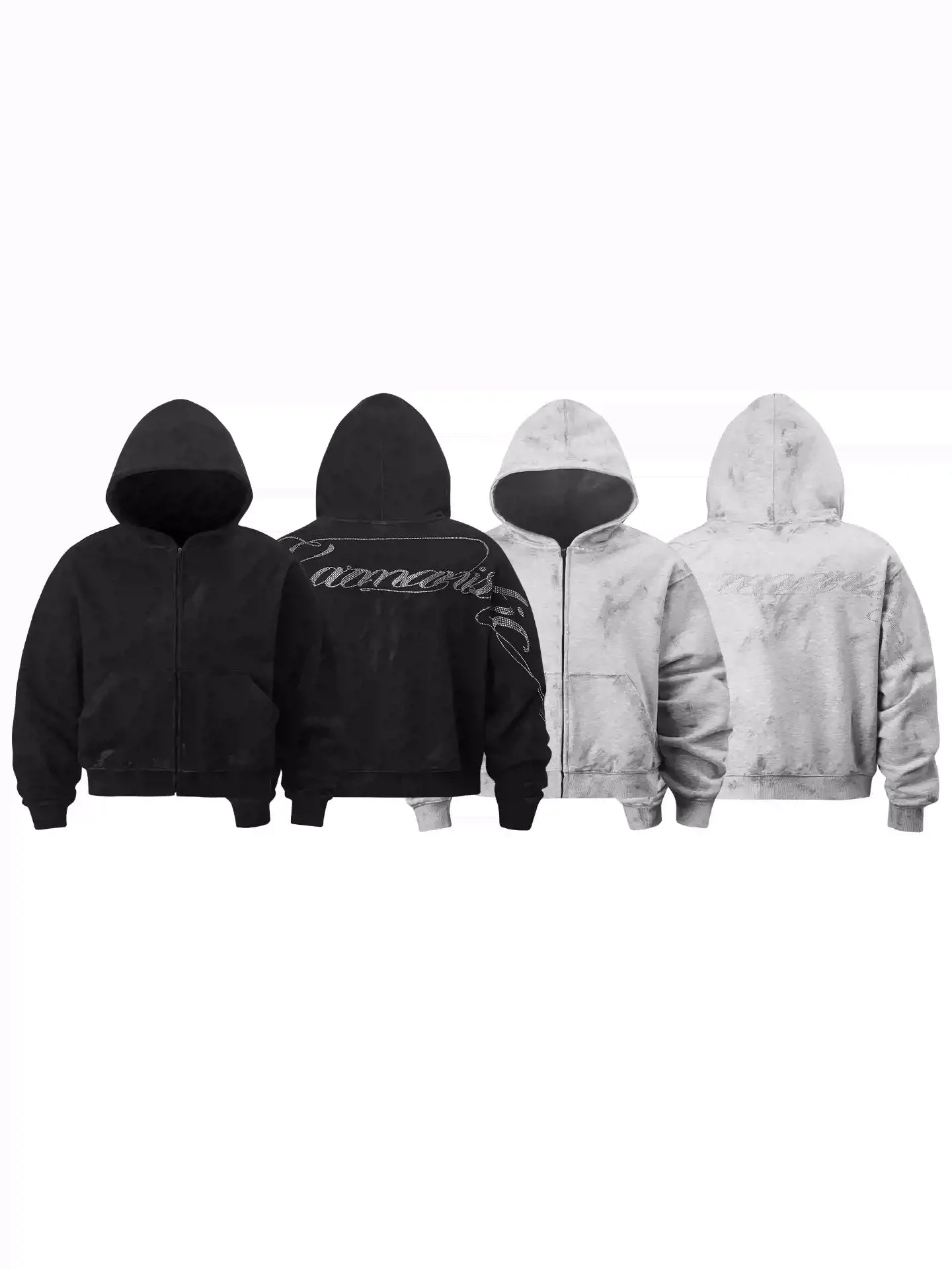 KARMANISTIC Rhinestone Logo Dirty Dye Zip Up Hoodie