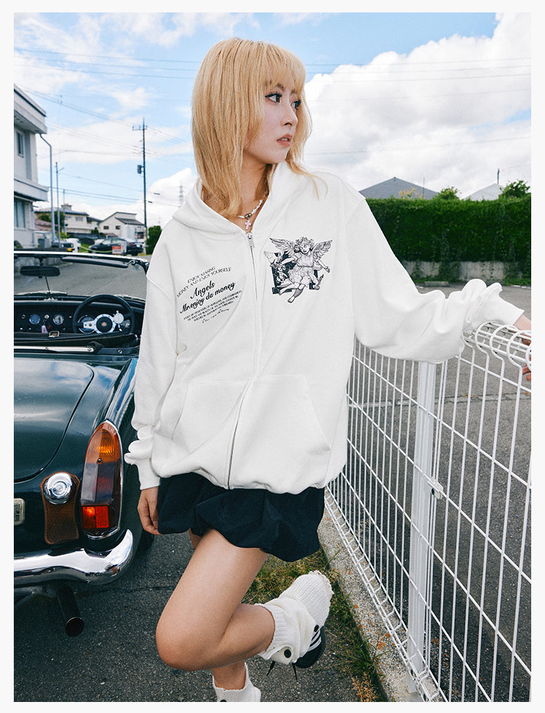 MEDM 3D Embroidered Angel Dove Zip Up Hoodie