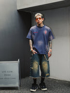 S45 Plaid Patchwork Washed Embroidered Logo Tee