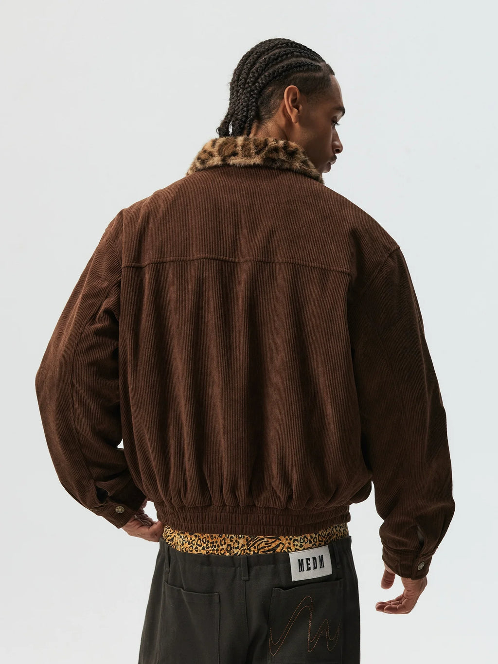 MEDM Leopard Fur Collar Corduroy Jacket