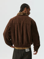 MEDM Leopard Fur Collar Corduroy Jacket