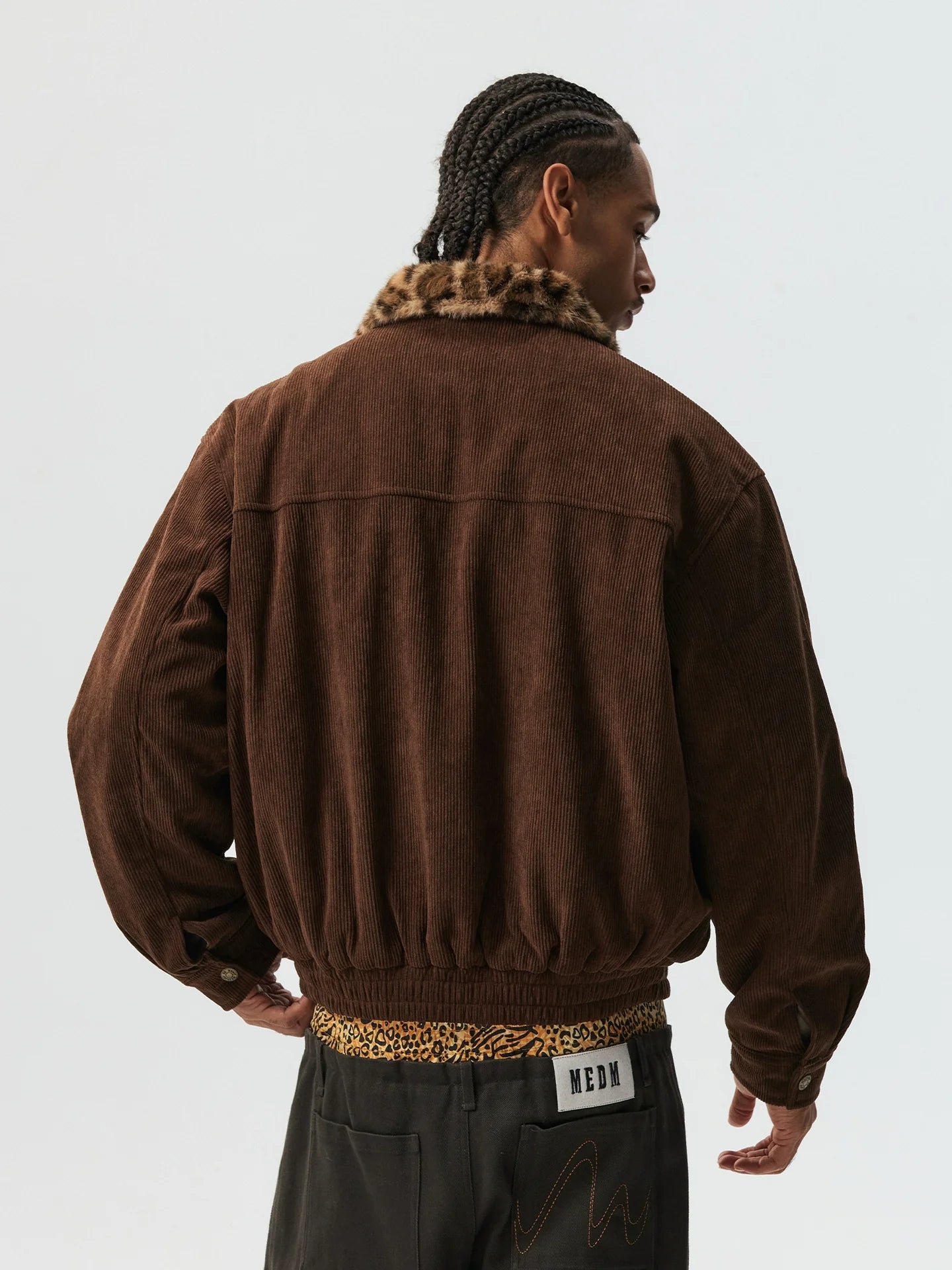 MEDM Leopard Fur Collar Corduroy Jacket