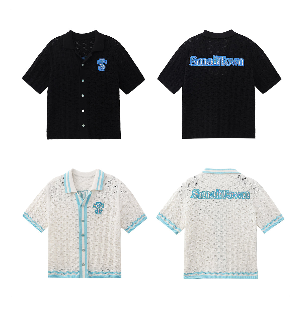 Small Town Kid Ethnic Logo Patch Crochet Knit Hawaiian Shirt