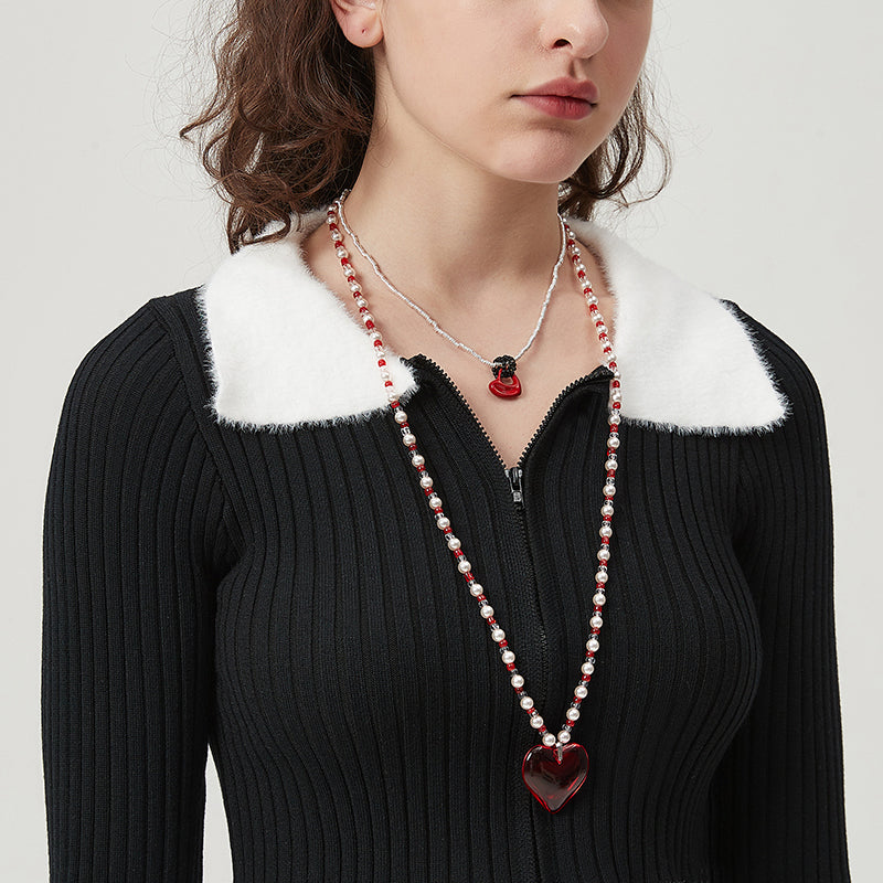 AWE Red Heart Pearl Necklace