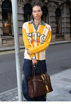 STEEPC Vertical Stripe Brushed Knit Polo Sweater