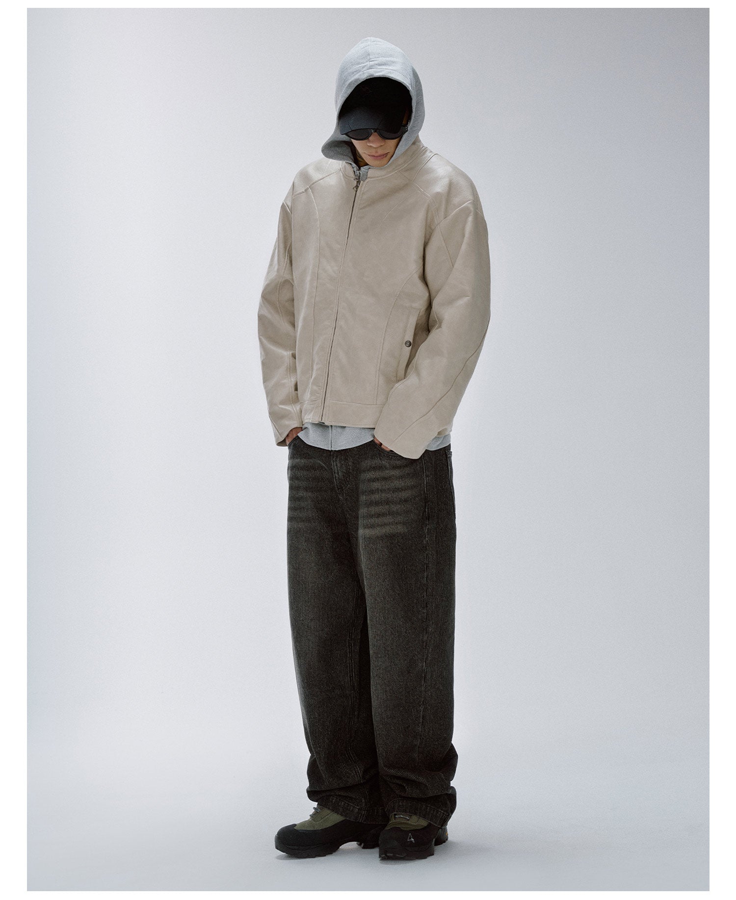 F2CE Patchwork Grain PU Leather Racing Jacket