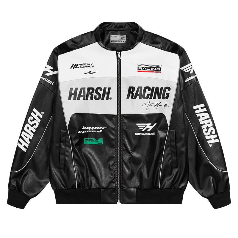 Harsh and Cruel Biker Stand Up Collar Racing Suit Faux Leather Jacket