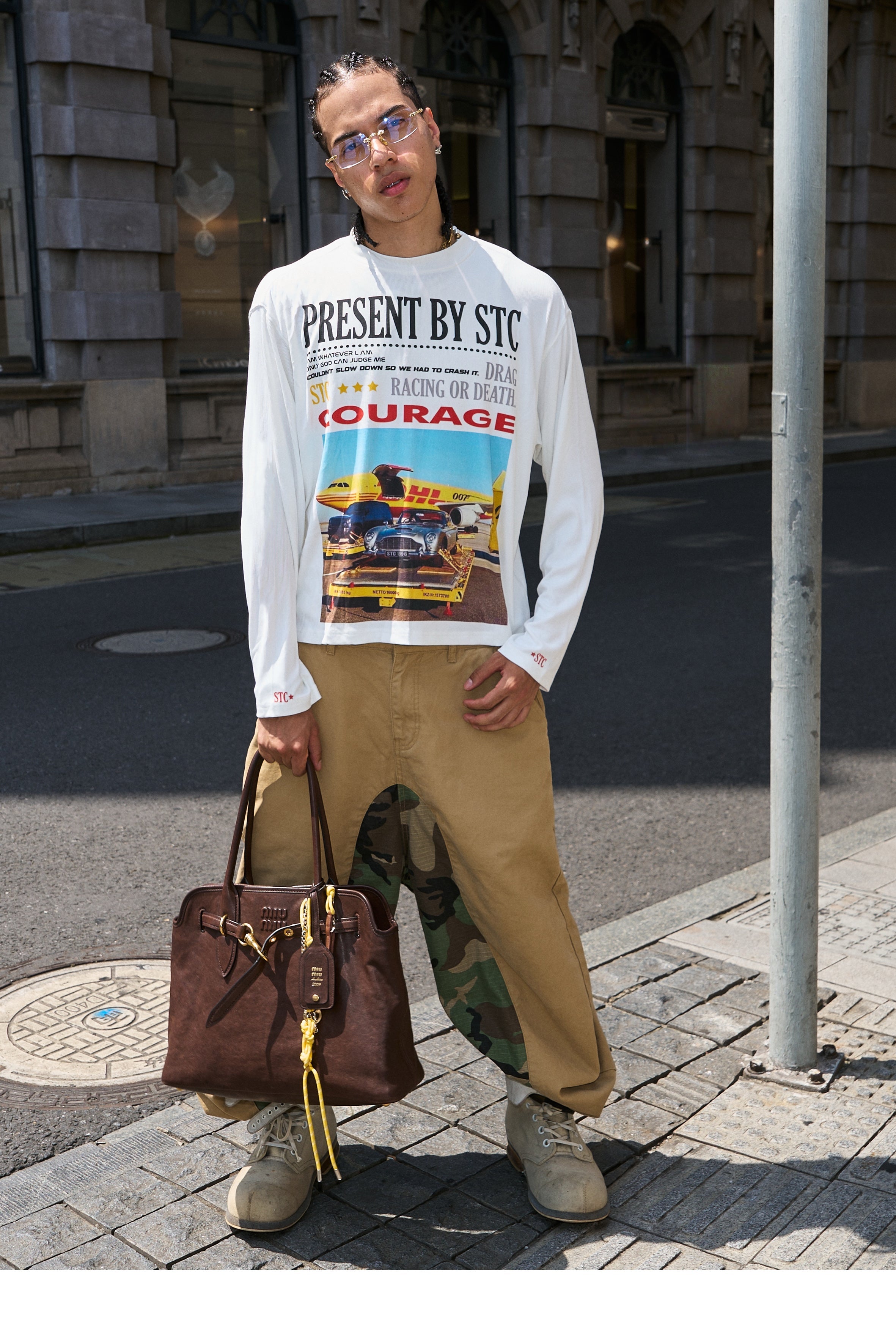 STEEPC Vintage Photo Print Long Sleeve Tee