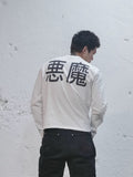 UNDERWATER White Demon Print Distressed Long Sleeve Tee