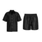 Small Town Kid 3D Cross Embroidered Satin Cuban Shirt Set