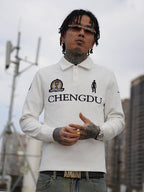 TGFCLUB 223 Patch Embroidered Slim Fit Long Sleeve Polo