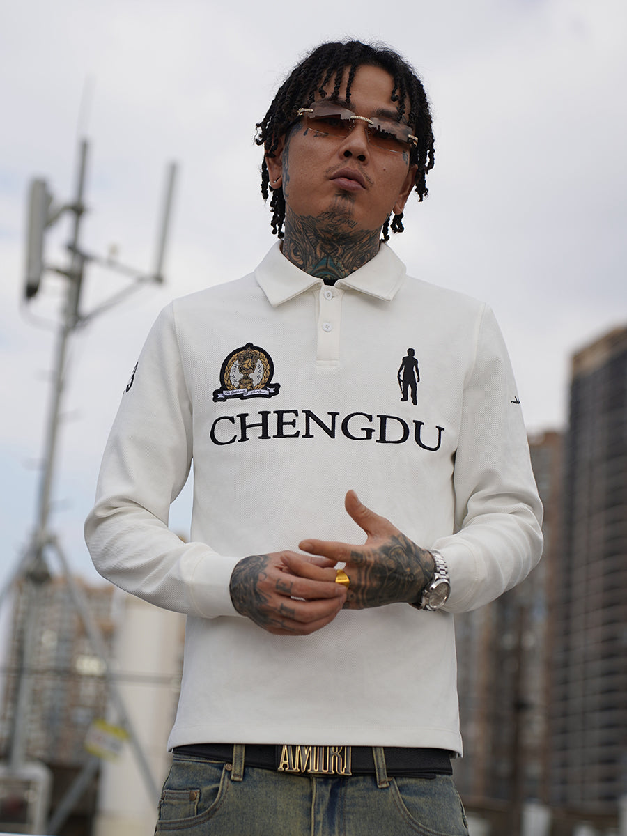 TGFCLUB 223 Patch Embroidered Slim Fit Long Sleeve Polo