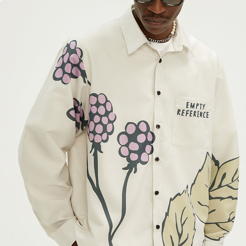 EMPTY REFERENCE Grape Leaf Fruit Print Long Sleeve Shirt