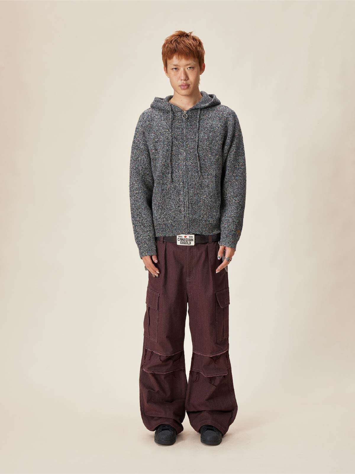EVILKNIGHT(EK) Speckled Knit Zip Up Hoodie
