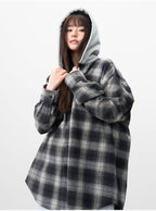 AFGK Plaid Embroidered Hooded Long Sleeve Shirt