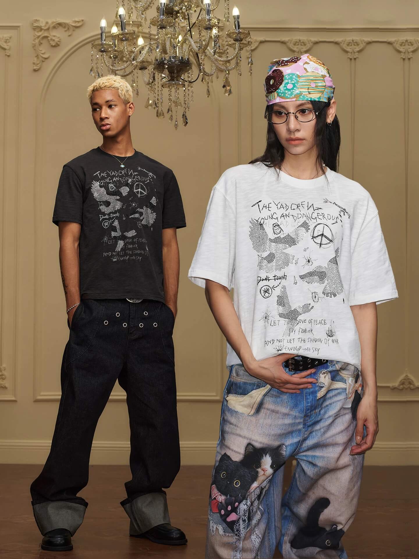 YADcrew Vintage Rhinestone Camo Dove Tee