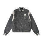 1807 In Here Crocodile PU Leather Varsity Jacket
