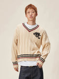 EVILKNIGHT(EK) Logo Cable Knit V Neck Sweater