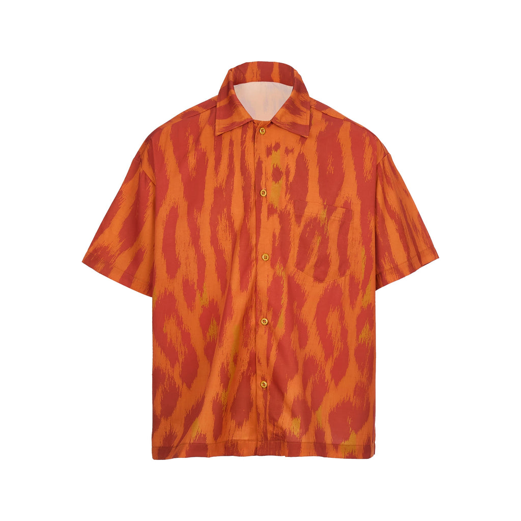 STEEPC Digital Full Print Orange Leopard Cuban Shirt