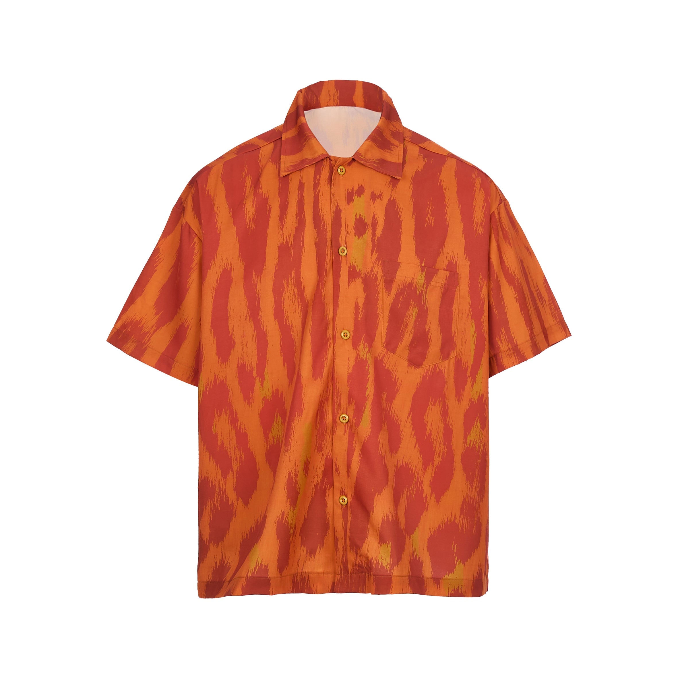 STEEPC Digital Full Print Orange Leopard Cuban Shirt