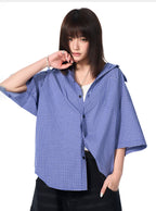 AFGK Plaid Leather Patch Short Sleeve Shirt