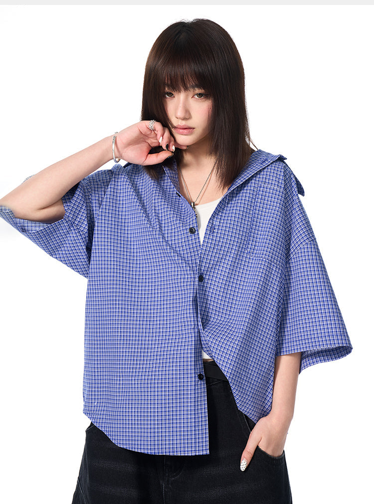 AFGK Plaid Leather Patch Short Sleeve Shirt