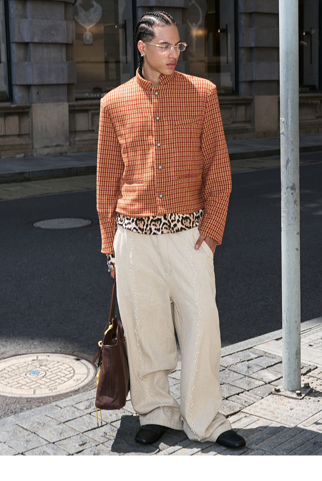 STEEPC Houndstooth Wool Blend Short Suit Jacket