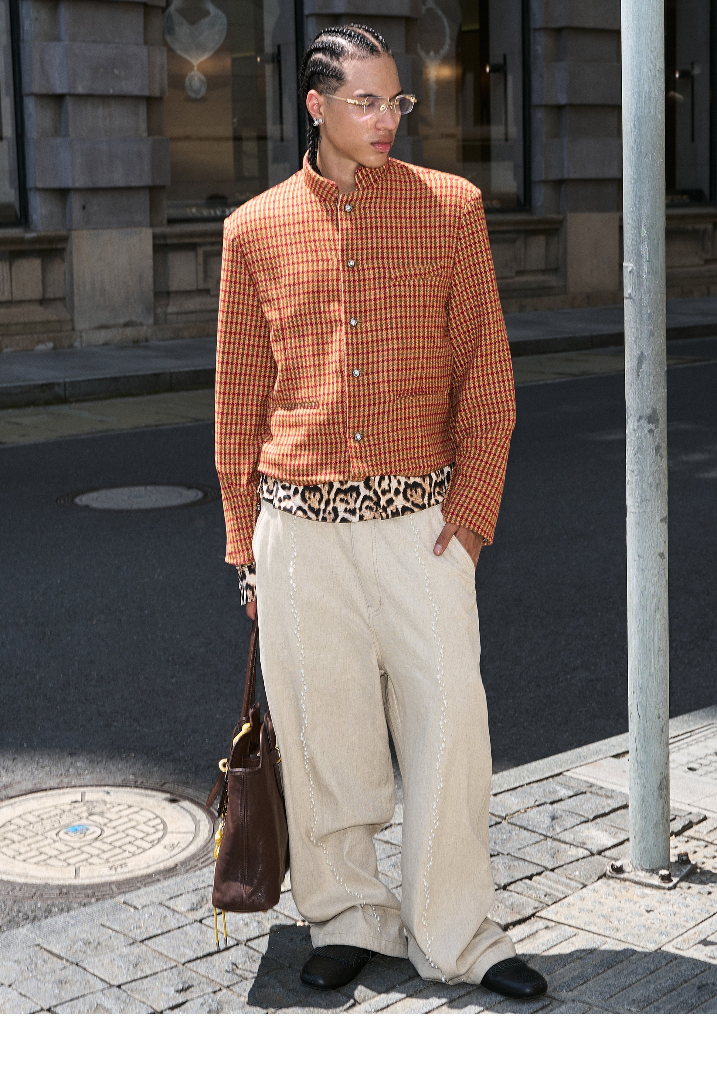 STEEPC Houndstooth Wool Blend Short Suit Jacket