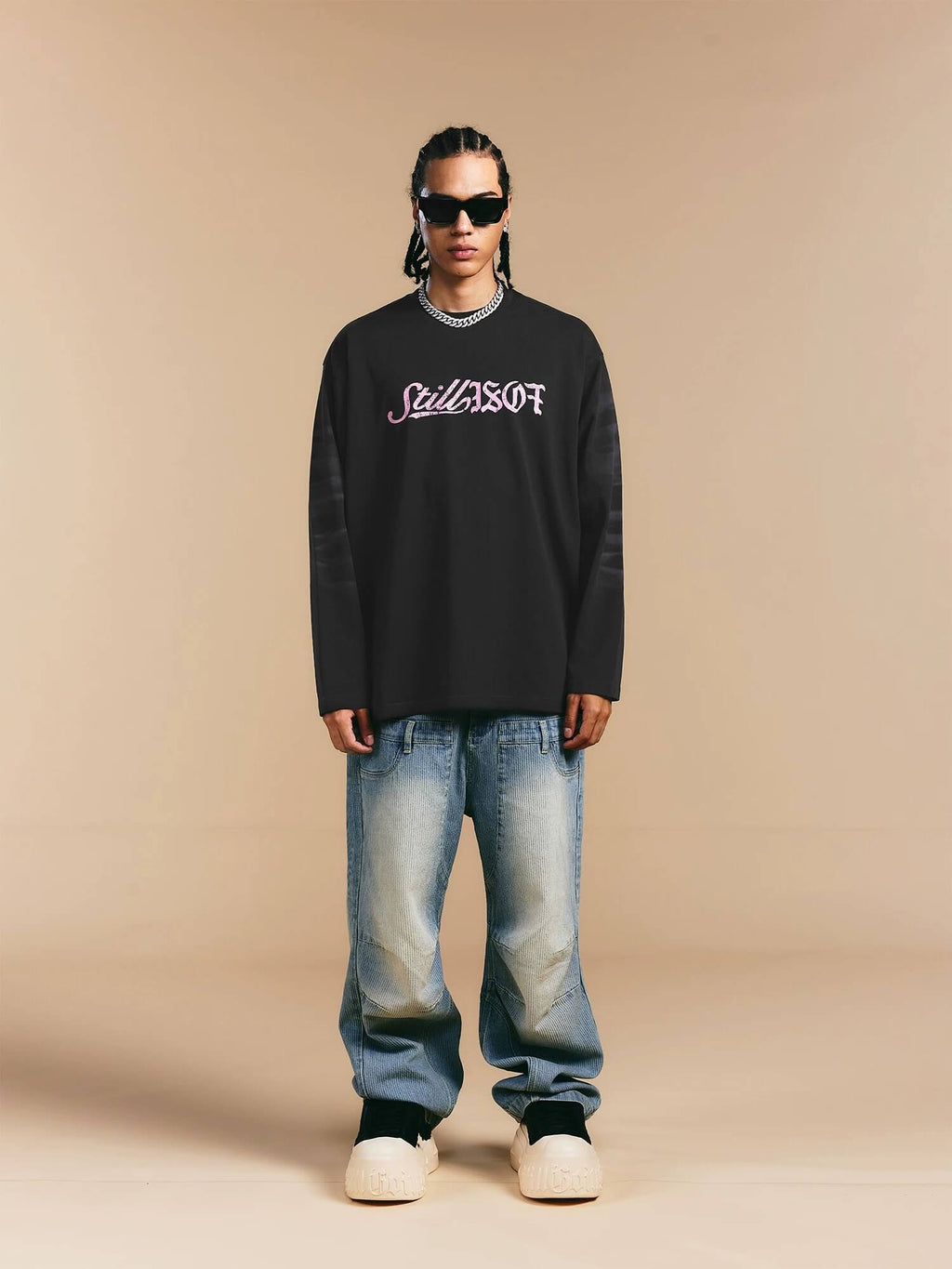 1807 ROLLTHEDICE Vintage Printed Whisker Effect Long Sleeve Tee