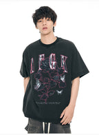 AFGK Metal Rose Print Distressed Washed Tee