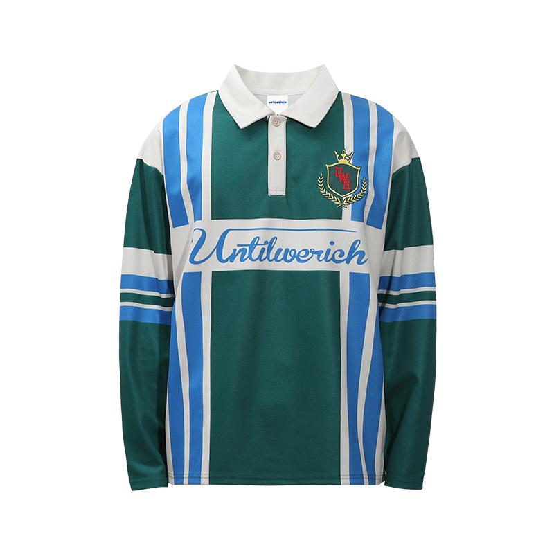 UNTILWERICH Color Blocking Striped Long Sleeve Polo Jersey