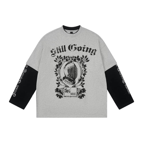 1807 STILLGOING Vintage Printed Layered Long Sleeve Tee