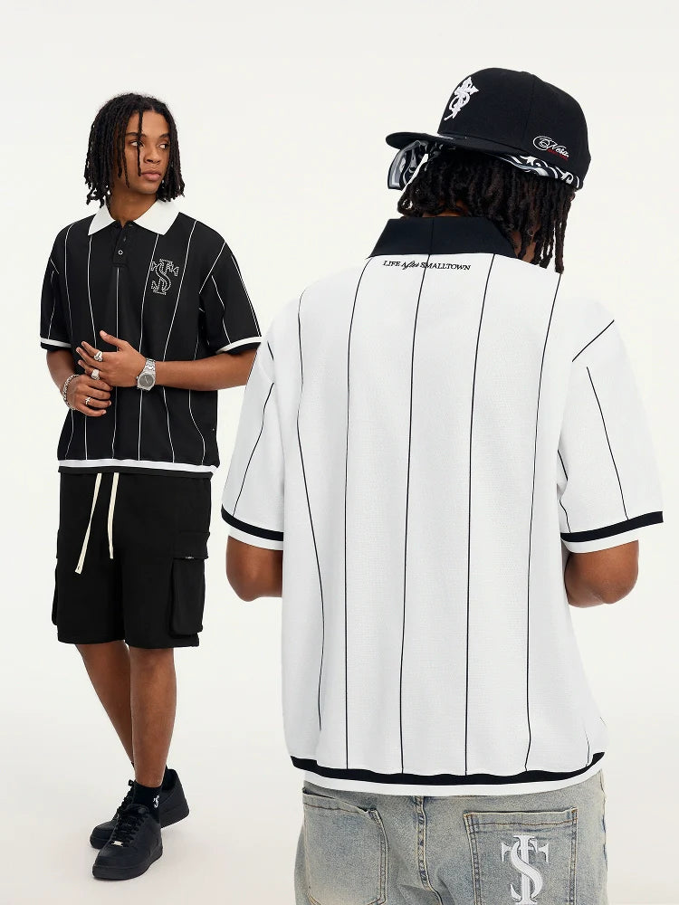 Small Town Kid Pearl Logo Striped Polo Jersey