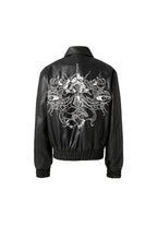 KARMANISTIC Graphic Embroidered Leather Short Bomber Jacket