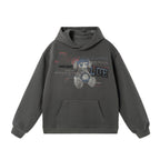 JHYQ Vintage Bear Print Bead Studded Hoodie