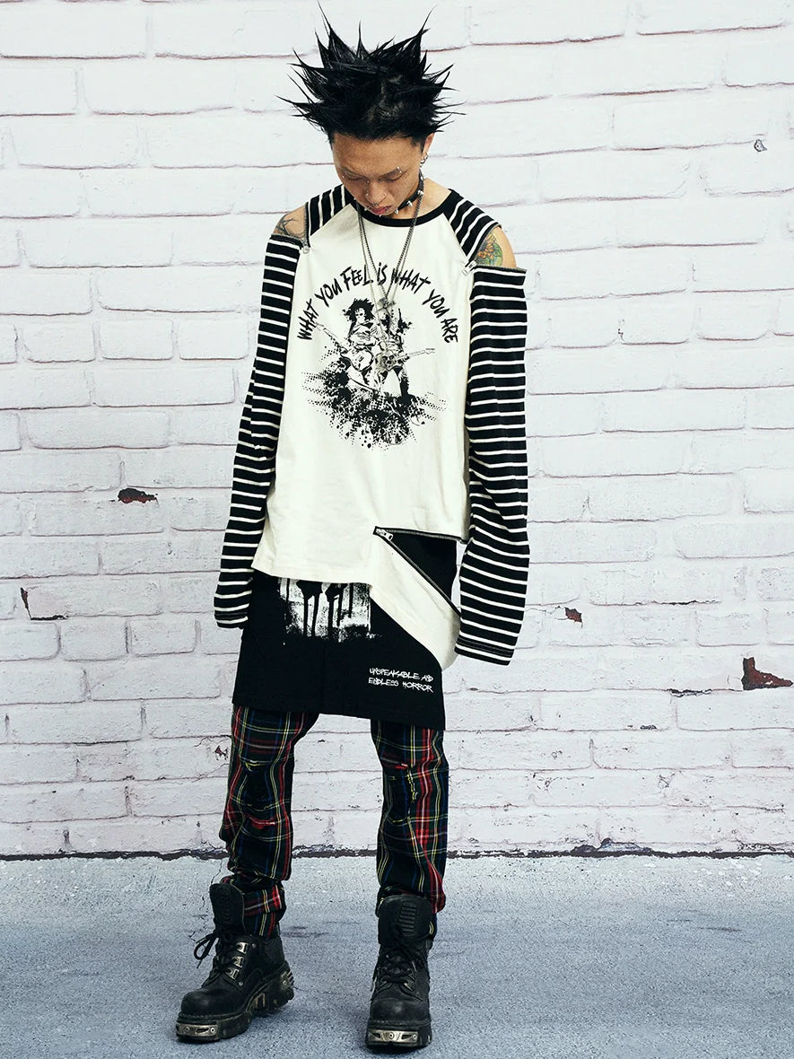 VENTUREK Multi Zipper Stripe Sleeve Raglan Long Sleeve Tee