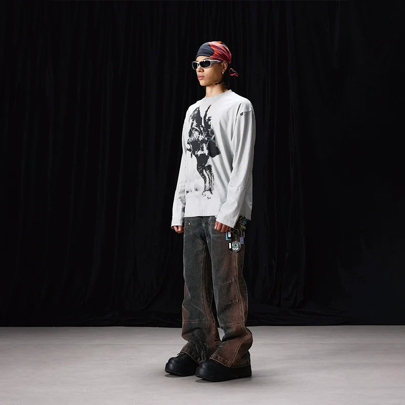Labt Western Cowboy Print Long Sleeve Tee