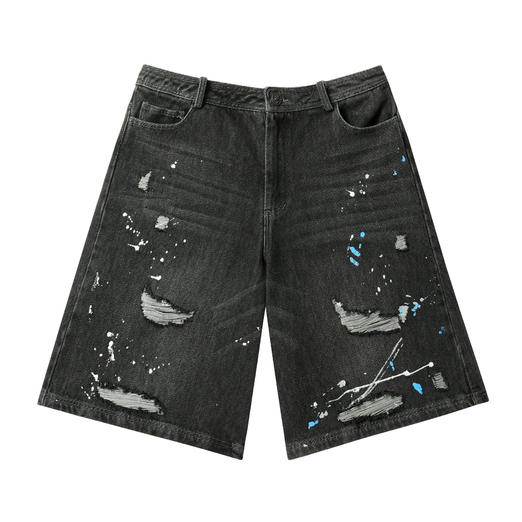 JHYQ Ink Splash Distressed Denim Shorts