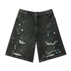 JHYQ Ink Splash Distressed Denim Shorts