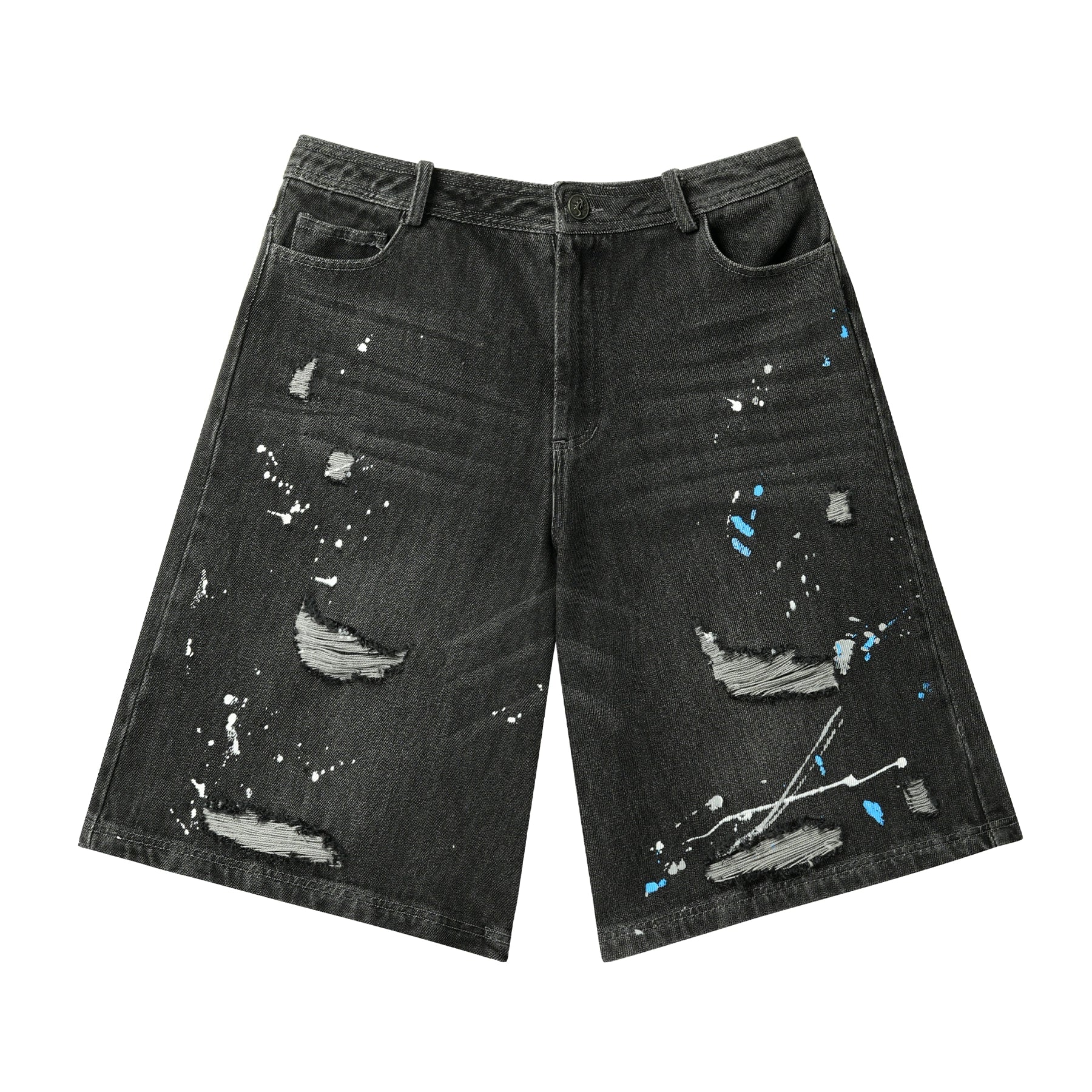 JHYQ Ink Splash Distressed Denim Shorts