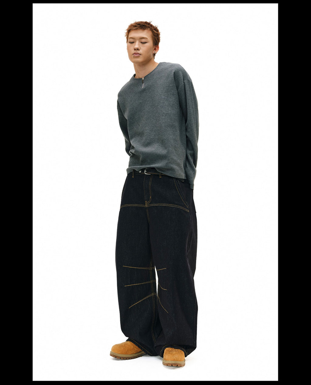 NOVACAM Yellow Stitch Baggy Jeans