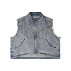 Labt Washed Denim Western Short Vest