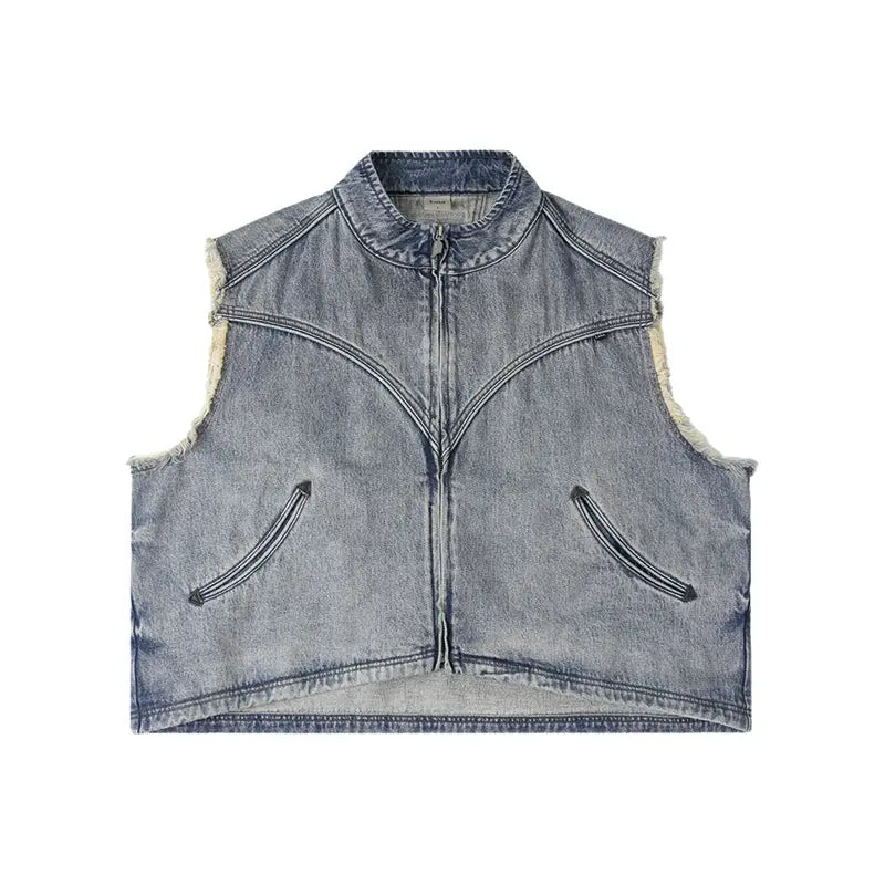 Labt Washed Denim Western Short Vest