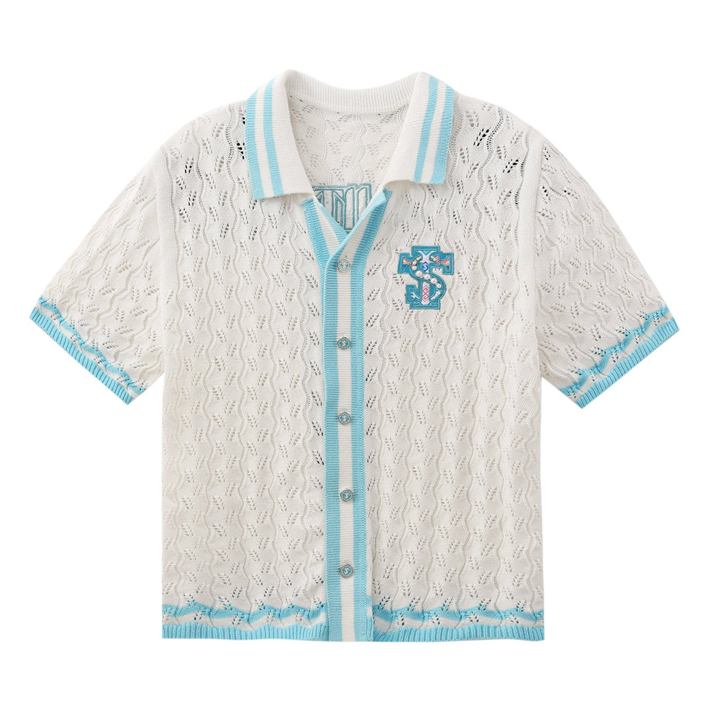 Small Town Kid Ethnic Logo Patch Crochet Knit Hawaiian Shirt