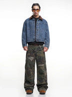 F3F Select Suede Lapel Washed Denim Jacket