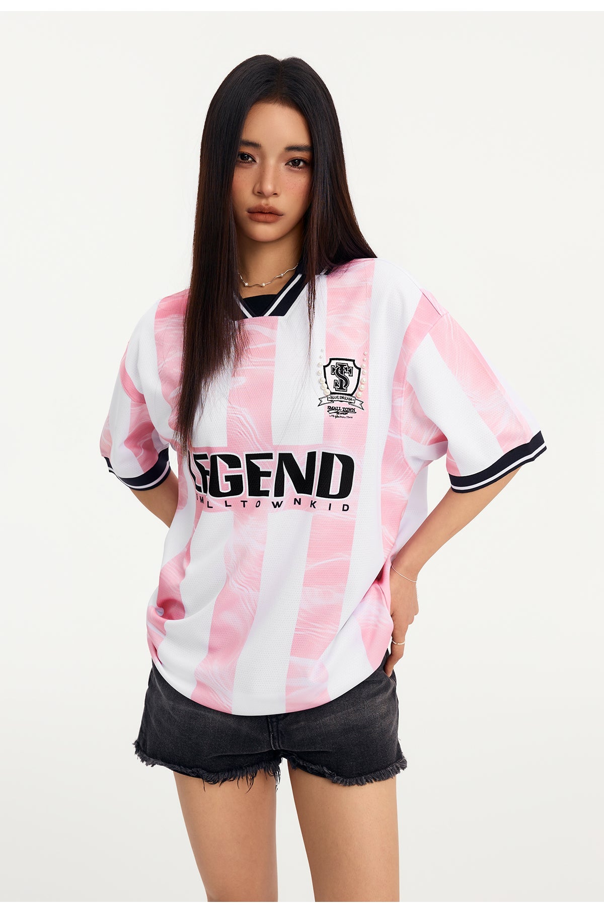 Small Town Kid Water Ripple Striped Polo Jersey