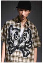 Remedy Skull Print Plaid Short Sleeve Shirt