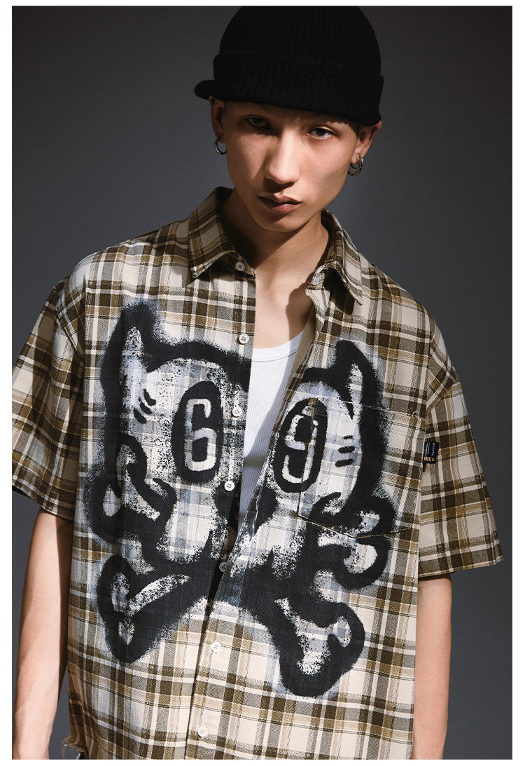 Remedy Skull Print Plaid Short Sleeve Shirt