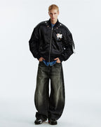 MEDM Gemstone Studded Leather Patch MA-1 Bomber Jacket